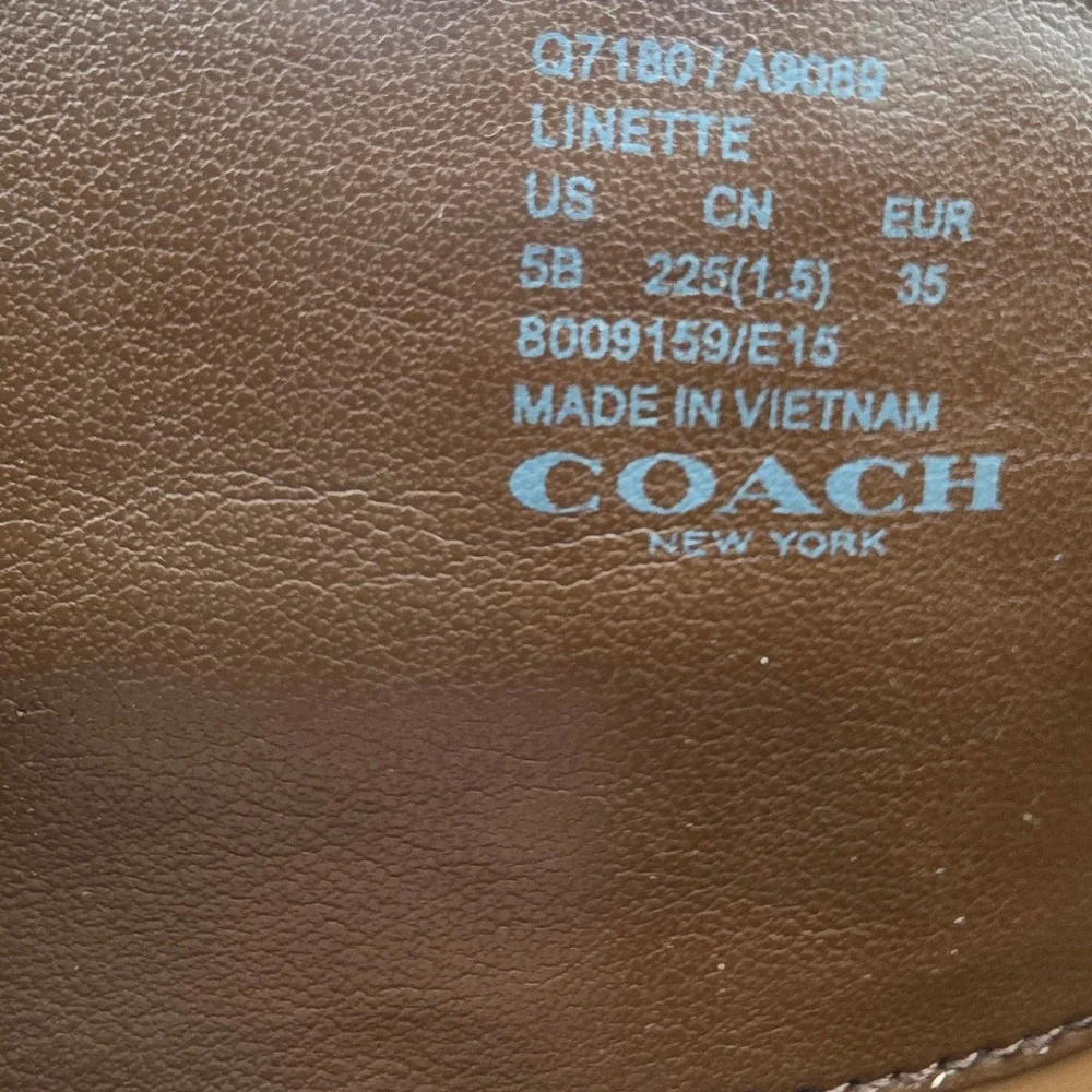 Coach Linette Cognac Leather Tall Riding Boots‎ 5B Turnlock Detail Q7180 Womens